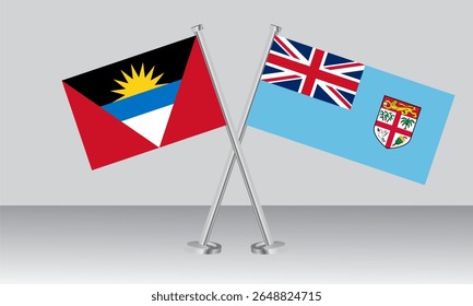 Crossed flags of Antigua and Barbuda and Fiji. Official colors. Correct proportion. Banner design
