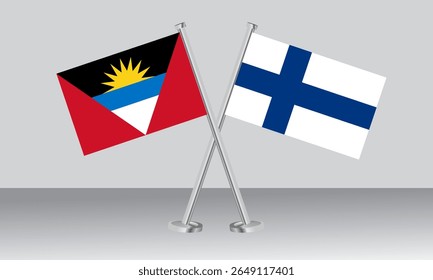 Crossed flags of Antigua and Barbuda and Finland. Official colors. Correct proportion. Banner design