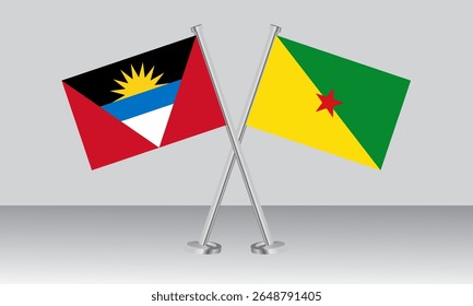 Crossed flags of Antigua and Barbuda and French Guiana. Official colors. Correct proportion. Banner design