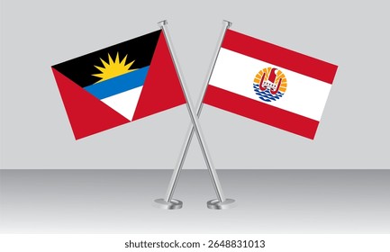 Crossed flags of Antigua and Barbuda and French Polynesia. Official colors. Correct proportion. Banner design