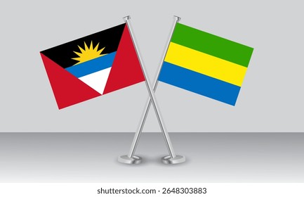 Crossed flags of Antigua and Barbuda and Gabon. Official colors. Correct proportion. Banner design