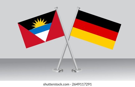 Crossed flags of Antigua and Barbuda and Germany. Official colors. Correct proportion. Banner design