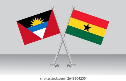 Crossed flags of Antigua and Barbuda and Ghana. Official colors. Correct proportion. Banner design