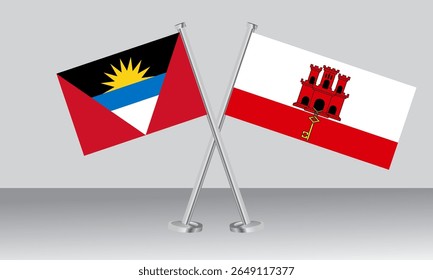 Crossed flags of Antigua and Barbuda and Gibraltar. Official colors. Correct proportion. Banner design