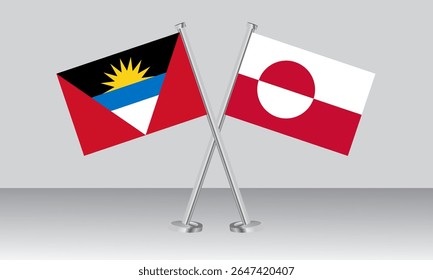 Crossed flags of Antigua and Barbuda and Greenland. Official colors. Correct proportion. Banner design