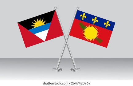 Crossed flags of Antigua and Barbuda and Guadeloupe. Official colors. Correct proportion. Banner design