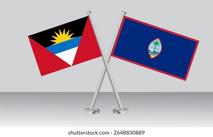 Bandeiras cruzadas de Antígua e Barbuda e Guam. Cores oficiais. Proporção correta. Design de banner