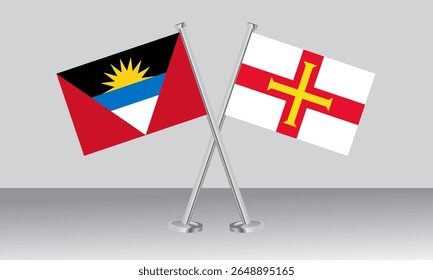Bandeiras cruzadas de Antígua e Barbuda e Guernsey. Cores oficiais. Proporção correta. Design de banner