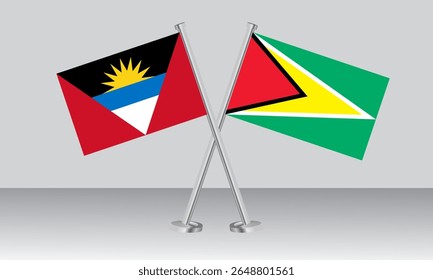 Bandeiras cruzadas de Antígua e Barbuda e Guiana. Cores oficiais. Proporção correta. Design de banner