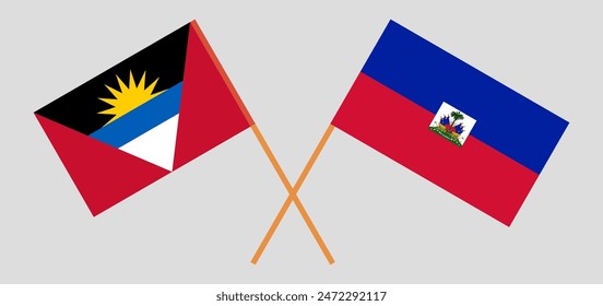 Crossed flags of Antigua and Barbuda and Haiti. Official colors. Correct proportion. Vector illustration
