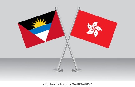 Crossed flags of Antigua and Barbuda and Hong Kong. Official colors. Correct proportion. Banner design