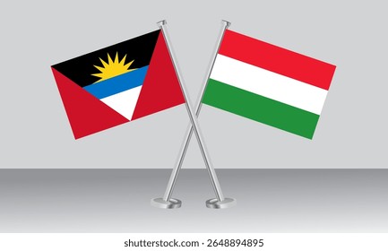 Crossed flags of Antigua and Barbuda and Hungary. Official colors. Correct proportion. Banner design