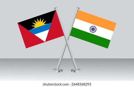 Crossed flags of Antigua and Barbuda and India. Official colors. Correct proportion. Banner design