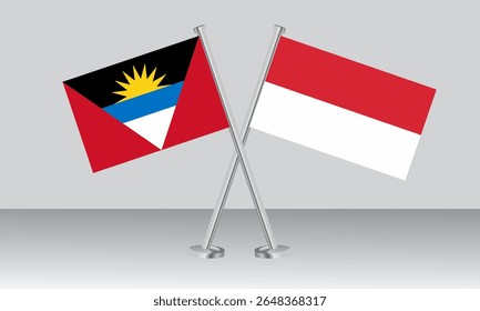 Crossed flags of Antigua and Barbuda and Indonesia. Official colors. Correct proportion. Banner design