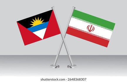Crossed flags of Antigua and Barbuda and Iran. Official colors. Correct proportion. Banner design