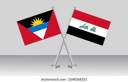 Bandeiras cruzadas de Antígua e Barbuda e do Iraque. Cores oficiais. Proporção correta. Design de banner