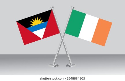 Crossed flags of Antigua and Barbuda and Ireland. Official colors. Correct proportion. Banner design