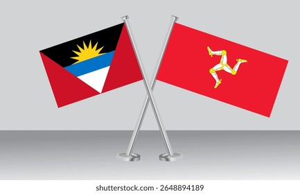Bandeiras cruzadas de Antígua e Barbuda e Ilha de Man. Cores oficiais. Proporção correta. Design de banner