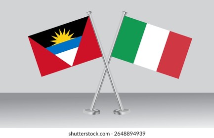 Crossed flags of Antigua and Barbuda and Italy. Official colors. Correct proportion. Banner design