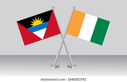 Crossed flags of Antigua and Barbuda and Ivory Coast. Official colors. Correct proportion. Banner design