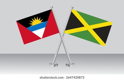 Crossed flags of Antigua and Barbuda and Jamaica. Official colors. Correct proportion. Banner design