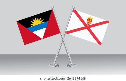 Crossed flags of Antigua and Barbuda and Jersey. Official colors. Correct proportion. Banner design