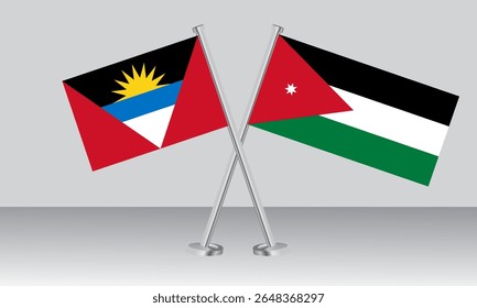 Crossed flags of Antigua and Barbuda and Jordan. Official colors. Correct proportion. Banner design