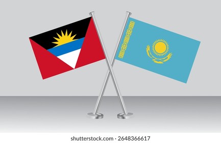 Bandeiras cruzadas de Antígua e Barbuda e Cazaquistão. Cores oficiais. Proporção correta. Design de banner