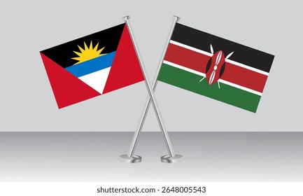 Crossed flags of Antigua and Barbuda and Kenya. Official colors. Correct proportion. Banner design