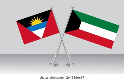Crossed flags of Antigua and Barbuda and Kuwait. Official colors. Correct proportion. Banner design