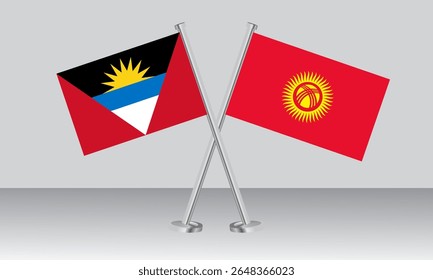 Crossed flags of Antigua and Barbuda and Kyrgyzstan. Official colors. Correct proportion. Banner design