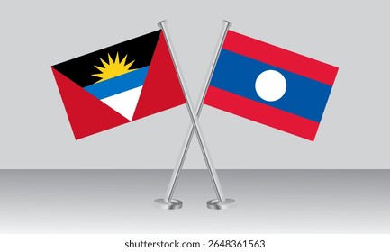 Crossed flags of Antigua and Barbuda and Laos. Official colors. Correct proportion. Banner design