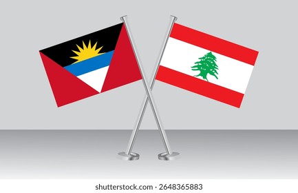 Crossed flags of Antigua and Barbuda and Lebanon. Official colors. Correct proportion. Banner design