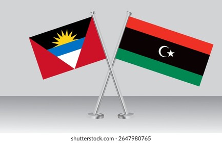 Crossed flags of Antigua and Barbuda and Libya. Official colors. Correct proportion. Banner design