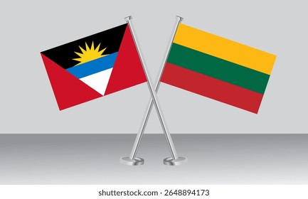 Bandeiras cruzadas de Antígua e Barbuda e da Lituânia. Cores oficiais. Proporção correta. Design de banner