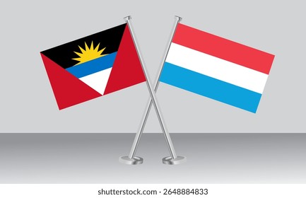 Bandeiras cruzadas de Antígua e Barbuda e Luxemburgo. Cores oficiais. Proporção correta. Design de banner