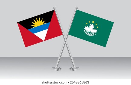 Crossed flags of Antigua and Barbuda and Macau. Official colors. Correct proportion. Banner design