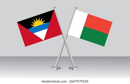 Crossed flags of Antigua and Barbuda and Madagascar. Official colors. Correct proportion. Banner design