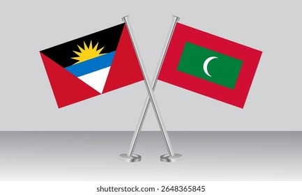 Crossed flags of Antigua and Barbuda and Maldives. Official colors. Correct proportion. Banner design