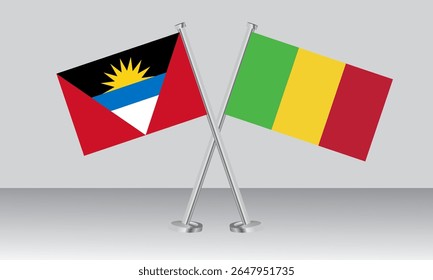 Crossed flags of Antigua and Barbuda and Mali. Official colors. Correct proportion. Banner design