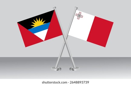 Crossed flags of Antigua and Barbuda and Malta. Official colors. Correct proportion. Banner design