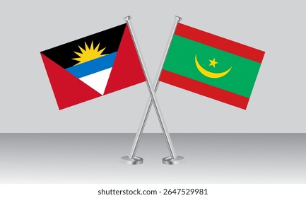 Bandeiras cruzadas de Antígua e Barbuda e Mauritânia. Cores oficiais. Proporção correta. Design de banner