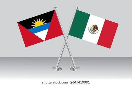 Bandeiras cruzadas de Antígua e Barbuda e do México. Cores oficiais. Proporção correta. Design de banner