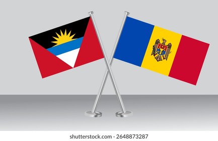 Bandeiras cruzadas de Antígua e Barbuda e da Moldávia. Cores oficiais. Proporção correta. Design de banner