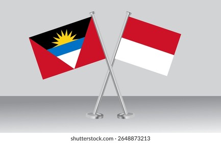 Bandeiras cruzadas de Antígua e Barbuda e Mônaco. Cores oficiais. Proporção correta. Design de banner