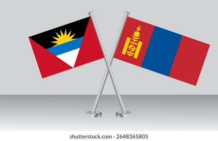 Crossed flags of Antigua and Barbuda and Mongolia. Official colors. Correct proportion. Banner design