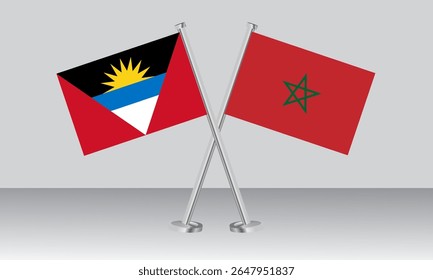 Bandeiras cruzadas de Antígua e Barbuda e Marrocos. Cores oficiais. Proporção correta. Design de banner