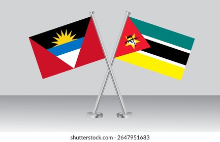 Crossed flags of Antigua and Barbuda and Mozambique. Official colors. Correct proportion. Banner design