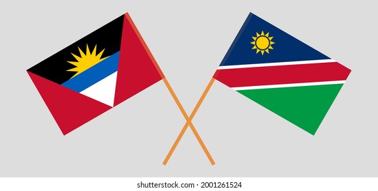Crossed flags of Antigua and Barbuda and Namibia. Official colors. Correct proportion