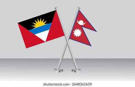 Crossed flags of Antigua and Barbuda and Nepal. Official colors. Correct proportion. Banner design